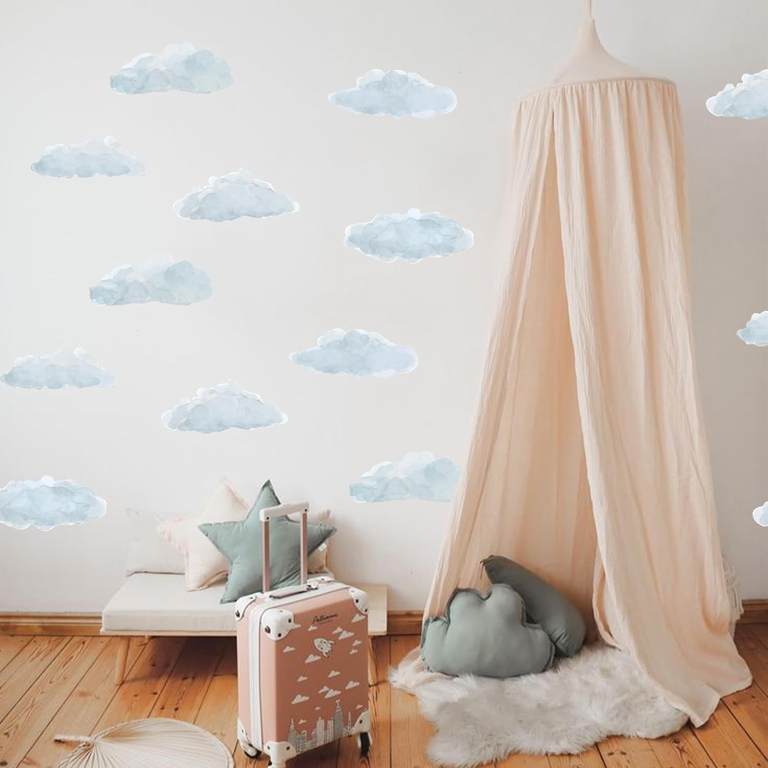 Cloud Wall Decals – Blue Wallpaper, Removable Living Room Nursery Boys Girls Bed