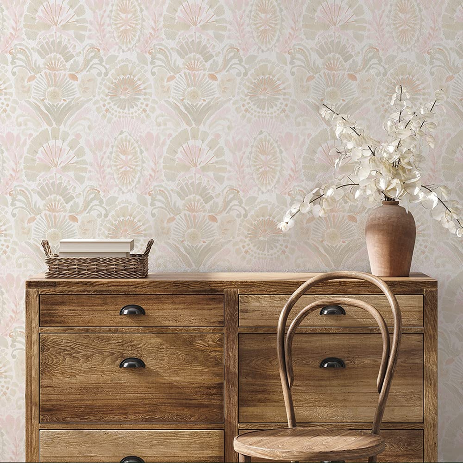 Tempaper Pink Bohemia Damask Removable Peel and Stick Boho Wallpaper, 20.5 in…