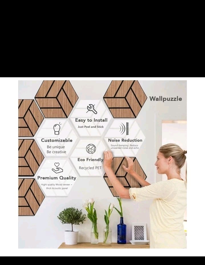 Urban Decor Acoustic Veneer Wood Wall Panels Hexagon in Grey Color 10 PCS