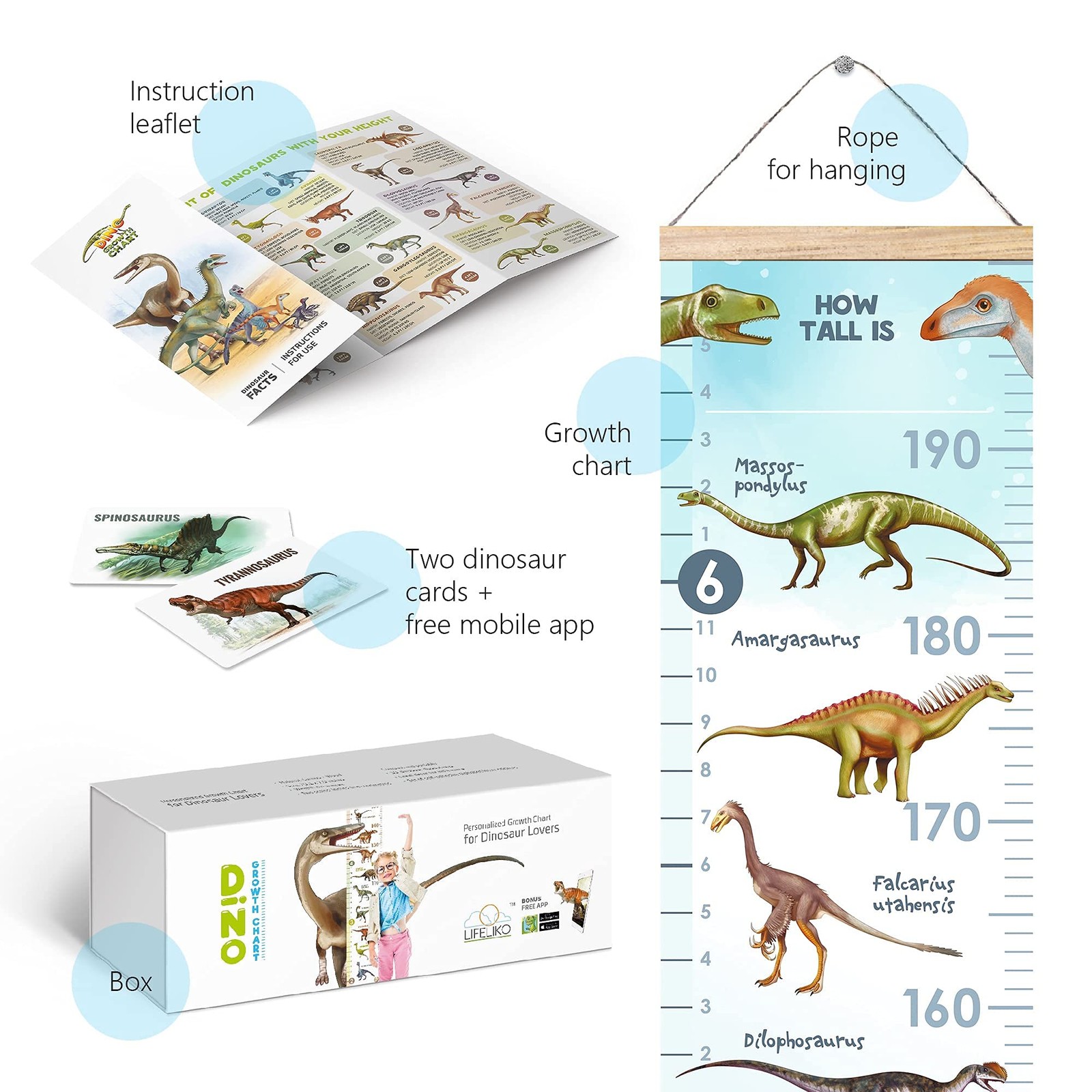 LIFELIKO Personalised Growth Chart for Dinosaur 1 Count (Pack of 1), Blue