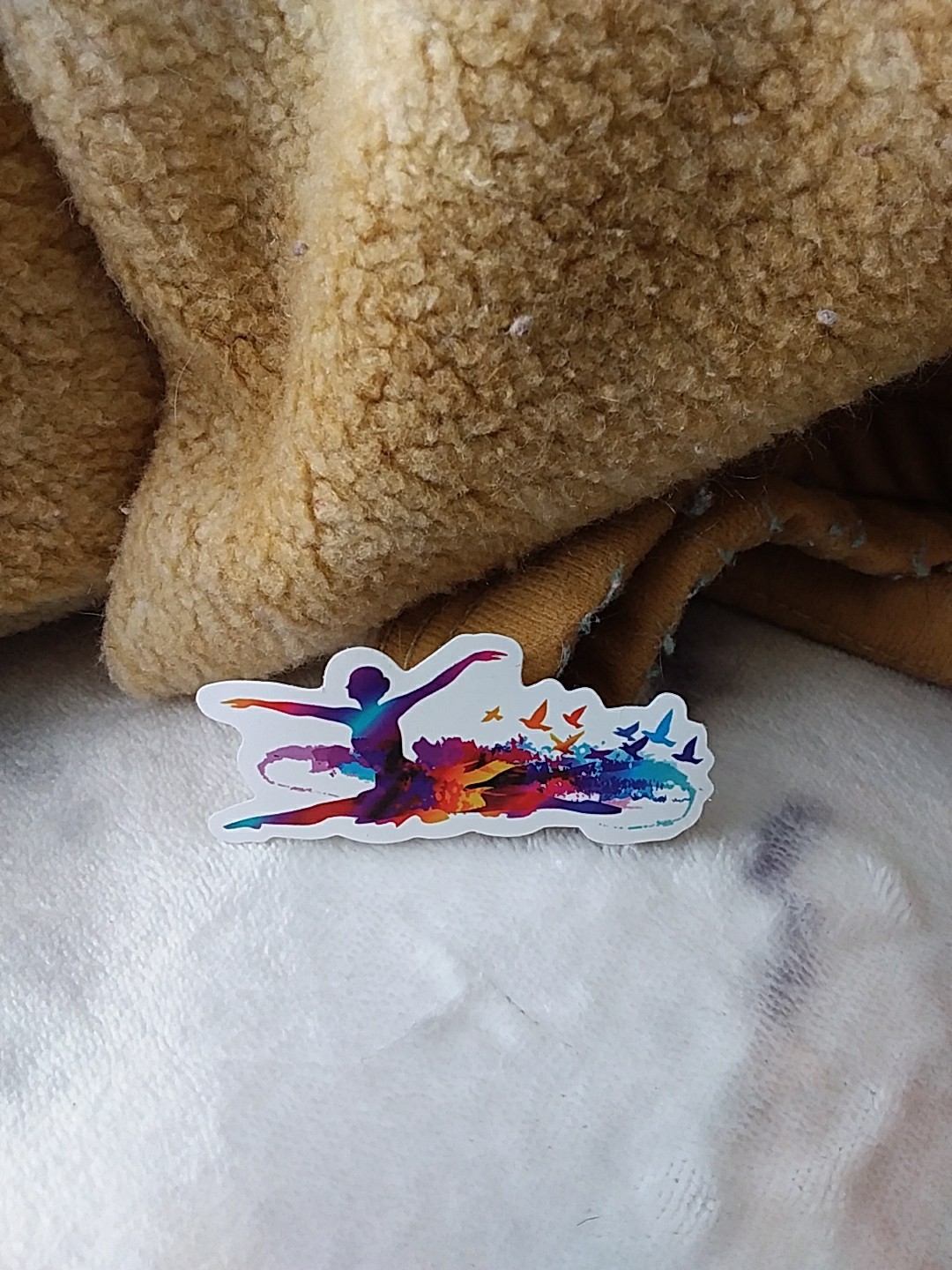 Ballet Dancer Jumping With Flying Birds Watercolor Style Vinyl Sticker