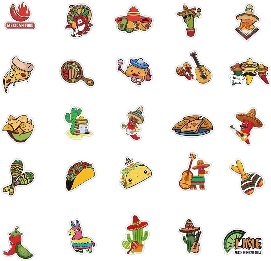 50 Cartoon Taco Stickers – Fun Waterproof Vinyl Decals for Kids & Teens