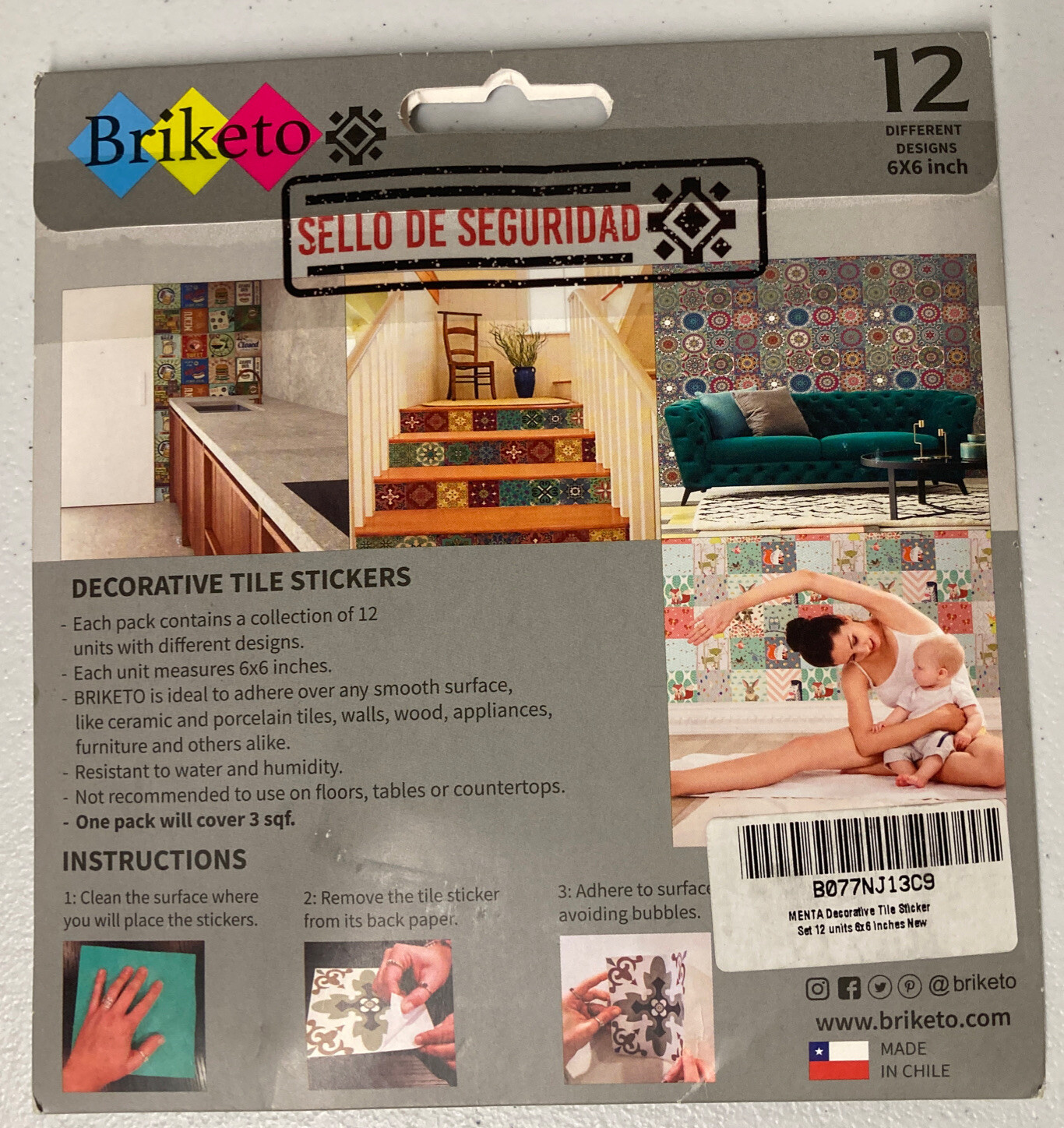 NEW Briketo Decorative Tile Stickers Set 12 Units 6×6" Inch Peel and Stick MENTA