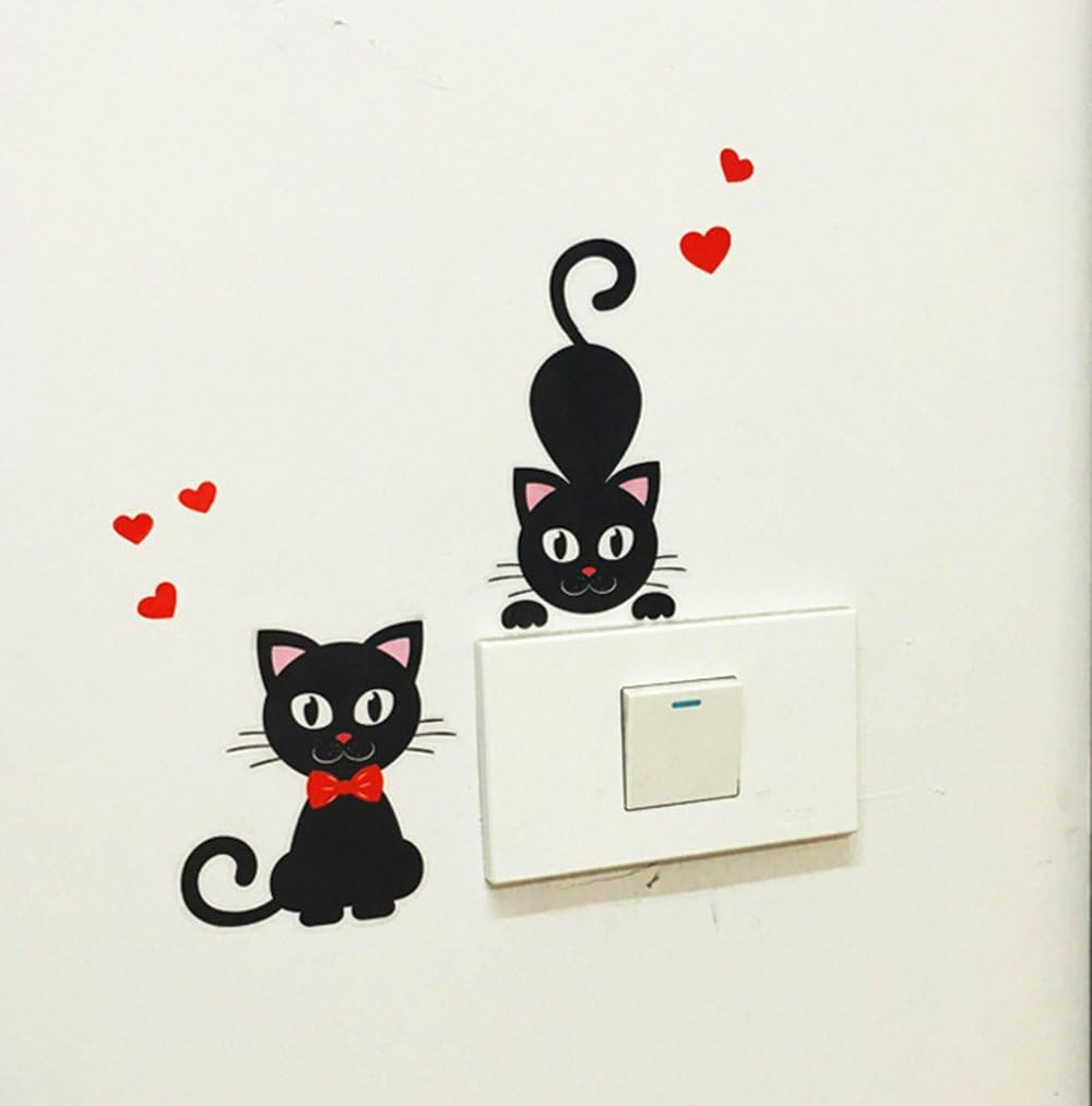 Removable Switch Sticker, 5 Pcs Cute Cartoon Black Cats Wall Sticker, Light Swit