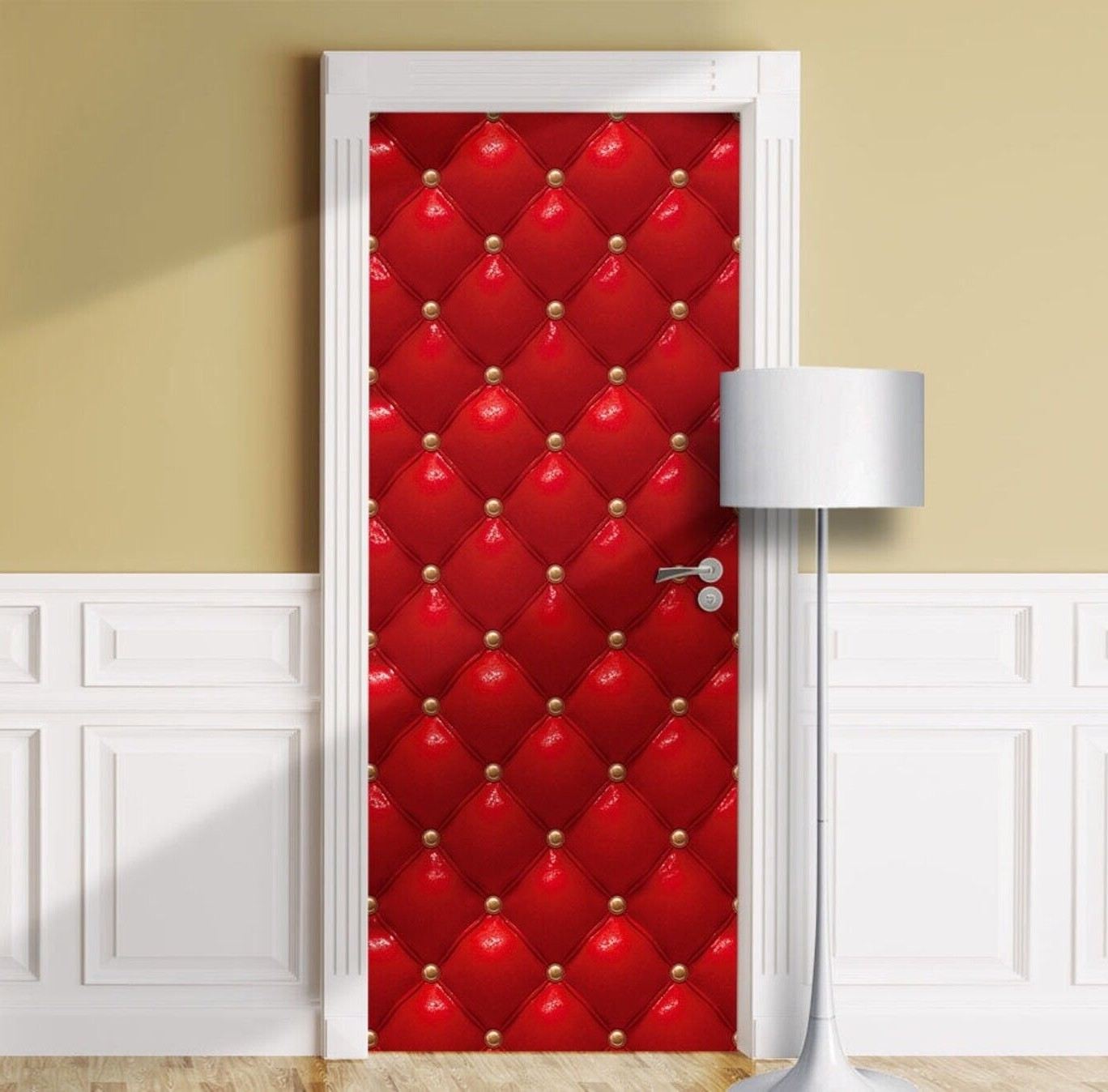 Red Leather Door Mural, Glossy Laminated Sticker Cover, Single piece