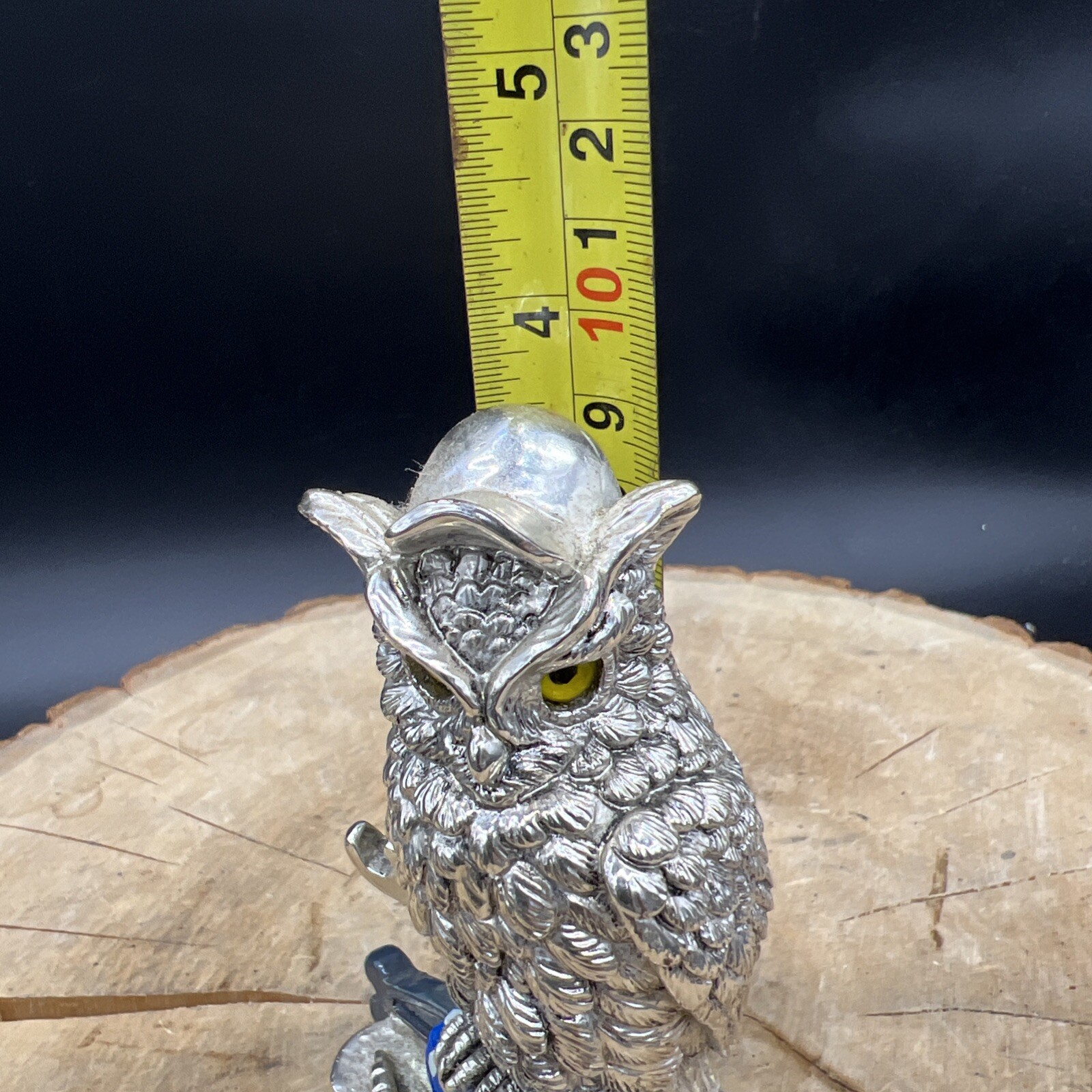SILVER OWL ART DECOR with title MECHANIC 3.5in Tall Partially painted