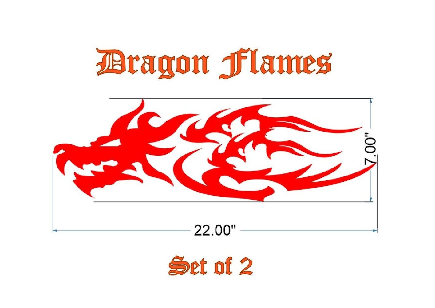 Two Large Dragon Tribal Flame Vinyl Decals 22" x 7" ea – Select Color