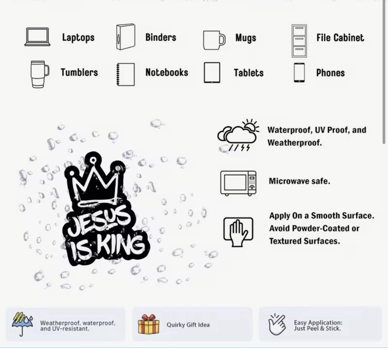 3 PACK – JESUS IS KING CROWN 2” VINYL DECAL STICKER GOD CHRISTIAN FAITH SET LOT