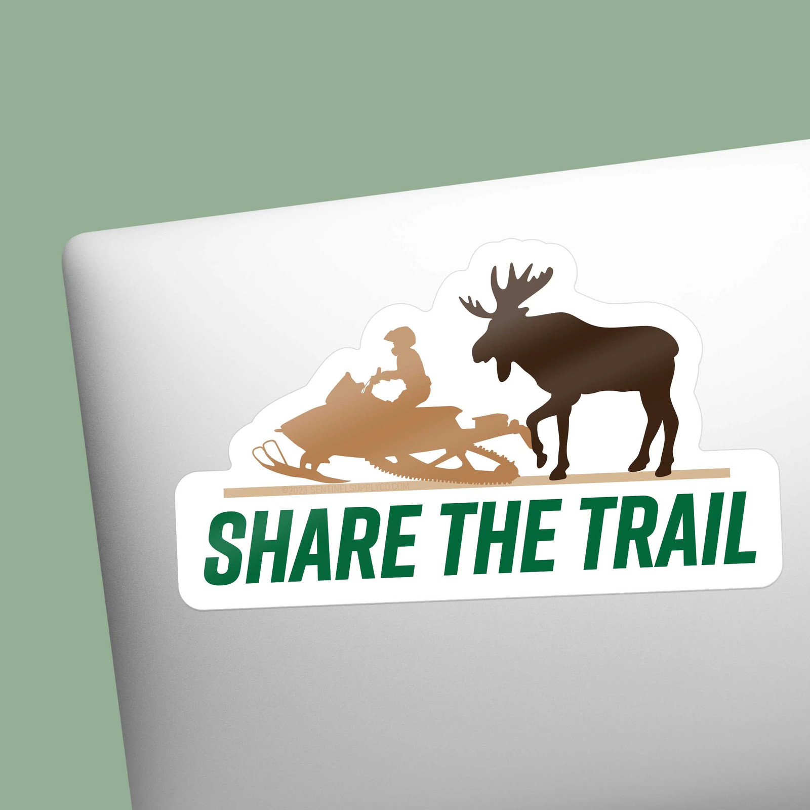 Share the Trail Moose Snowmobile Bumper Sticker- Fun Water Bottle & Laptop Decal
