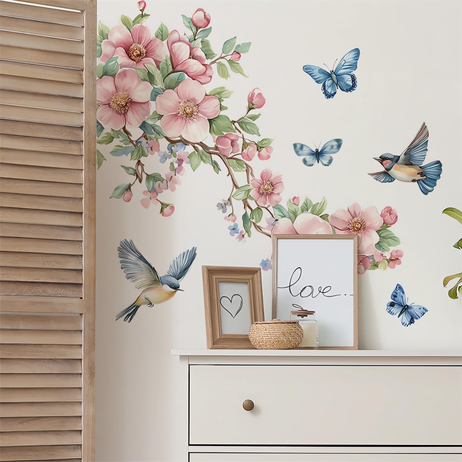 Peach Blossom Branch Birds Butterfly Wall Stickers, sacinora Floral Art Wall …