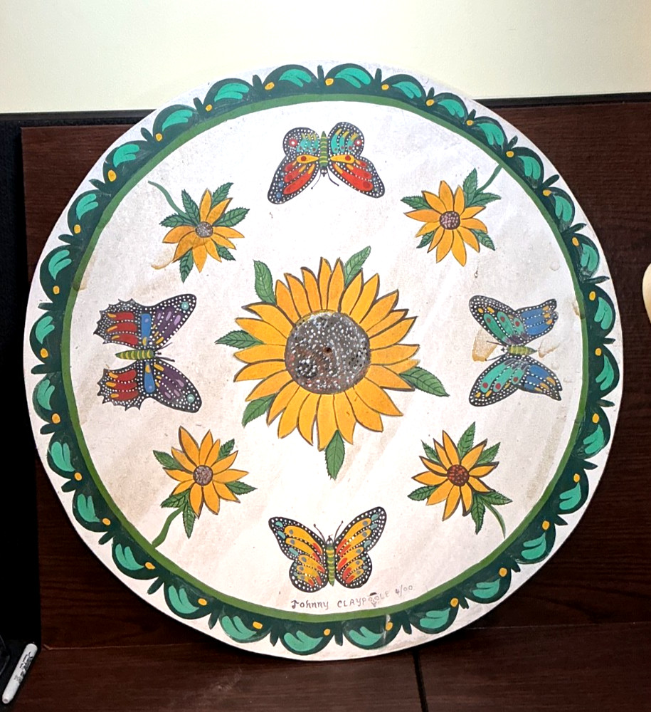 PA DUTCH FLOWERS & BUTTERFLIES – SIGNED BY JOHNNY CLAYPOOL 4/2000 ON WOOD – 24"
