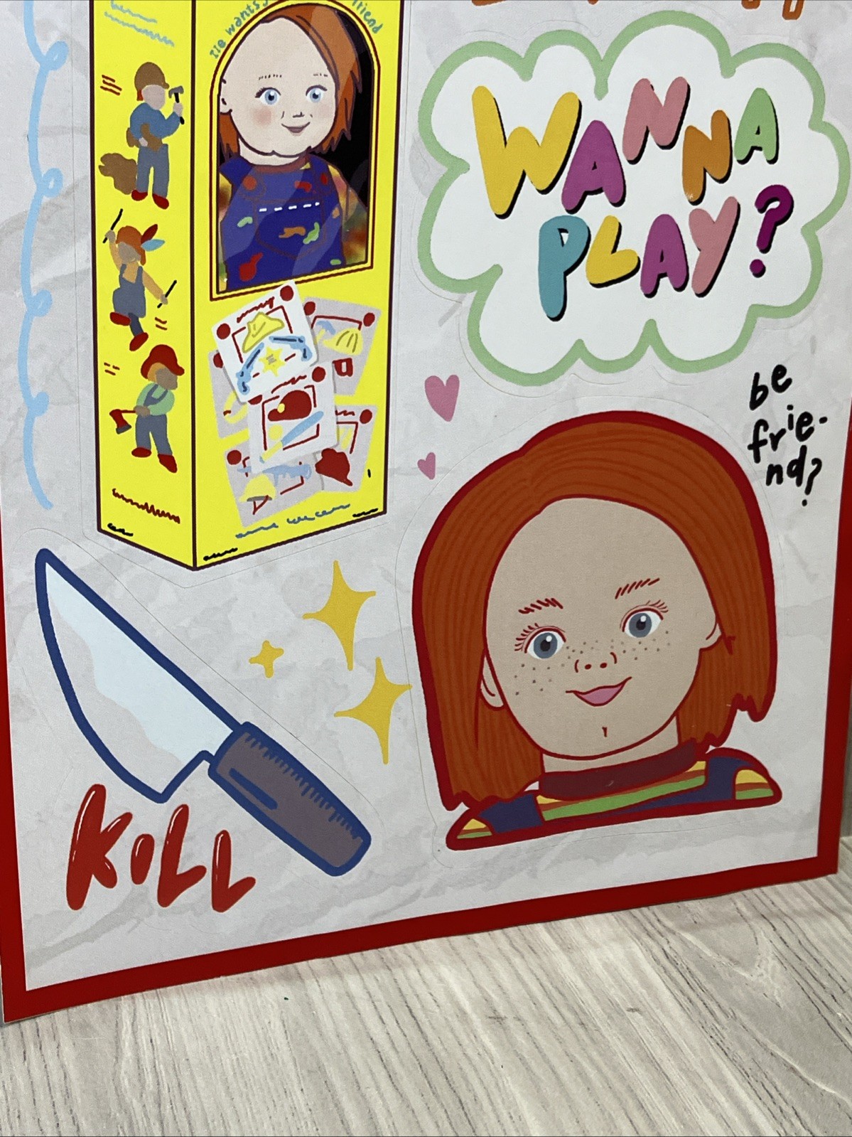 RARE Chucky Childs Play Horror 5pc Sticker Pack Wanna Play Decal Trademarked