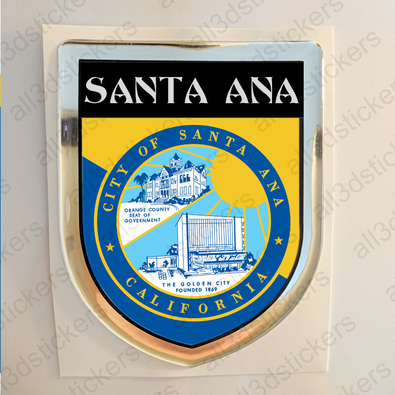 Santa Ana USA Sticker Seal Resin Domed Flag United States 3D Shield Stickers