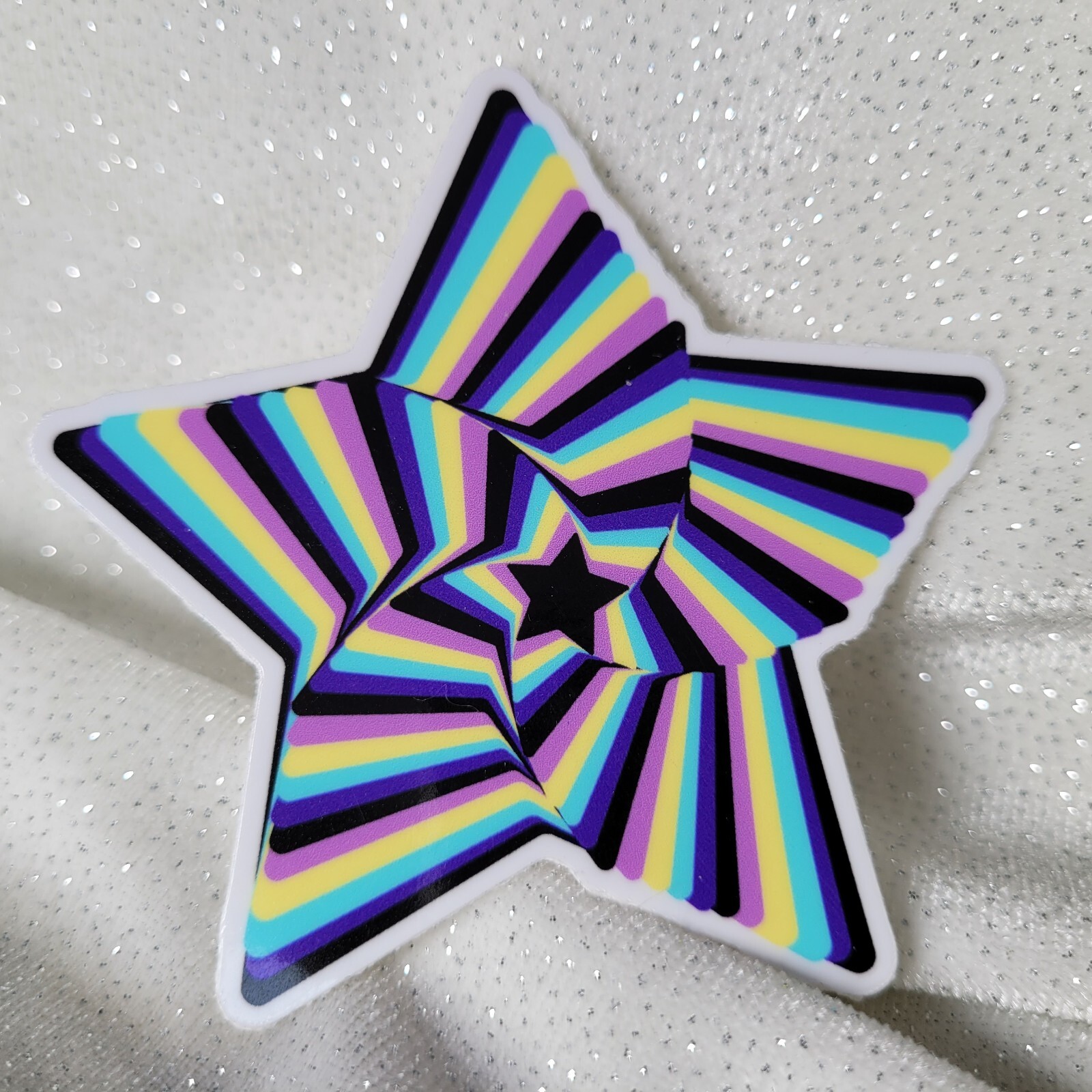 STKR081 Black Purple Aqua Yellow Pink Twisted STAR Shaped Sticker | Psychedelic