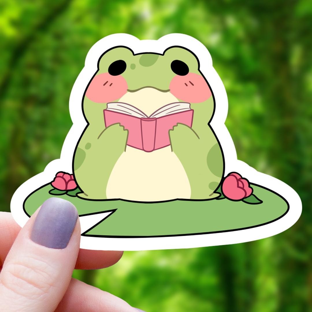 Cute Frog Reading Vinyl Sticker Book Lover Waterproof Laptop Water Bottle Decal