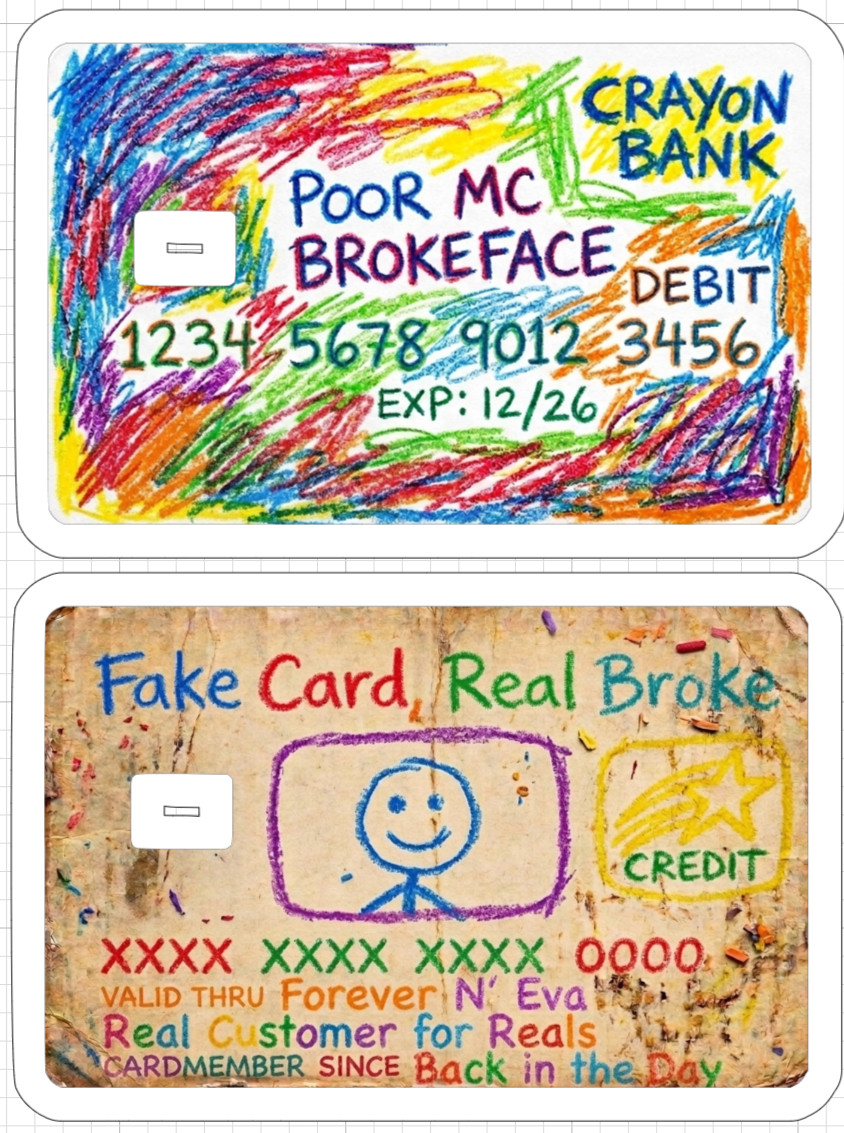 Toddler Crayon Art ATM Debit Credit Gift Card Skin Sticker Parody Gag Poor Child