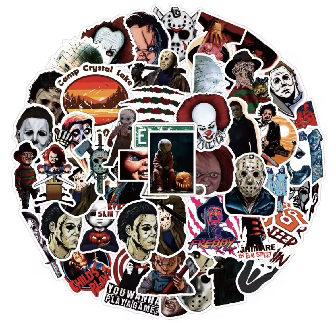 Horror Movie Style Stickers 50pk Mix Scare Killer Random Stickers FREE SHIPPING
