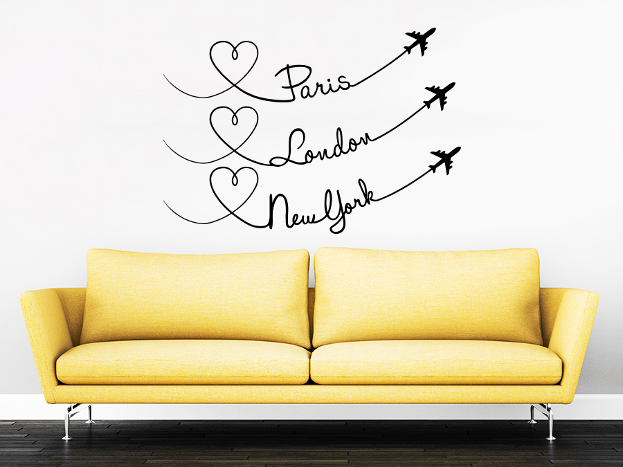 Paris London New York Quote Travel Plane Wall Decals Vinyl Sticker Bedroom ZX251