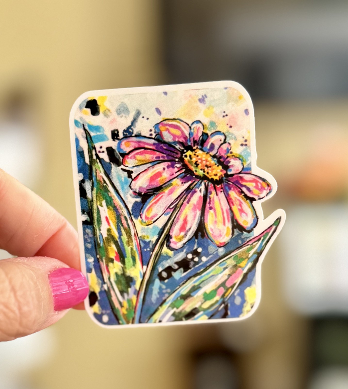 Lilac Daisy Sticker, ACEO Bright Color Flower Cute Sticker, Decal, Waterproof