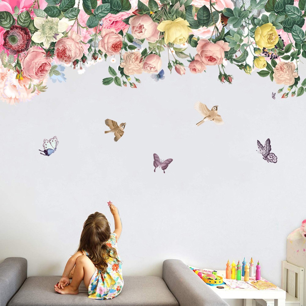1 Pcs Flower Cartoon Wall Art Stickers Removable Vinyl Decal Home Decoration