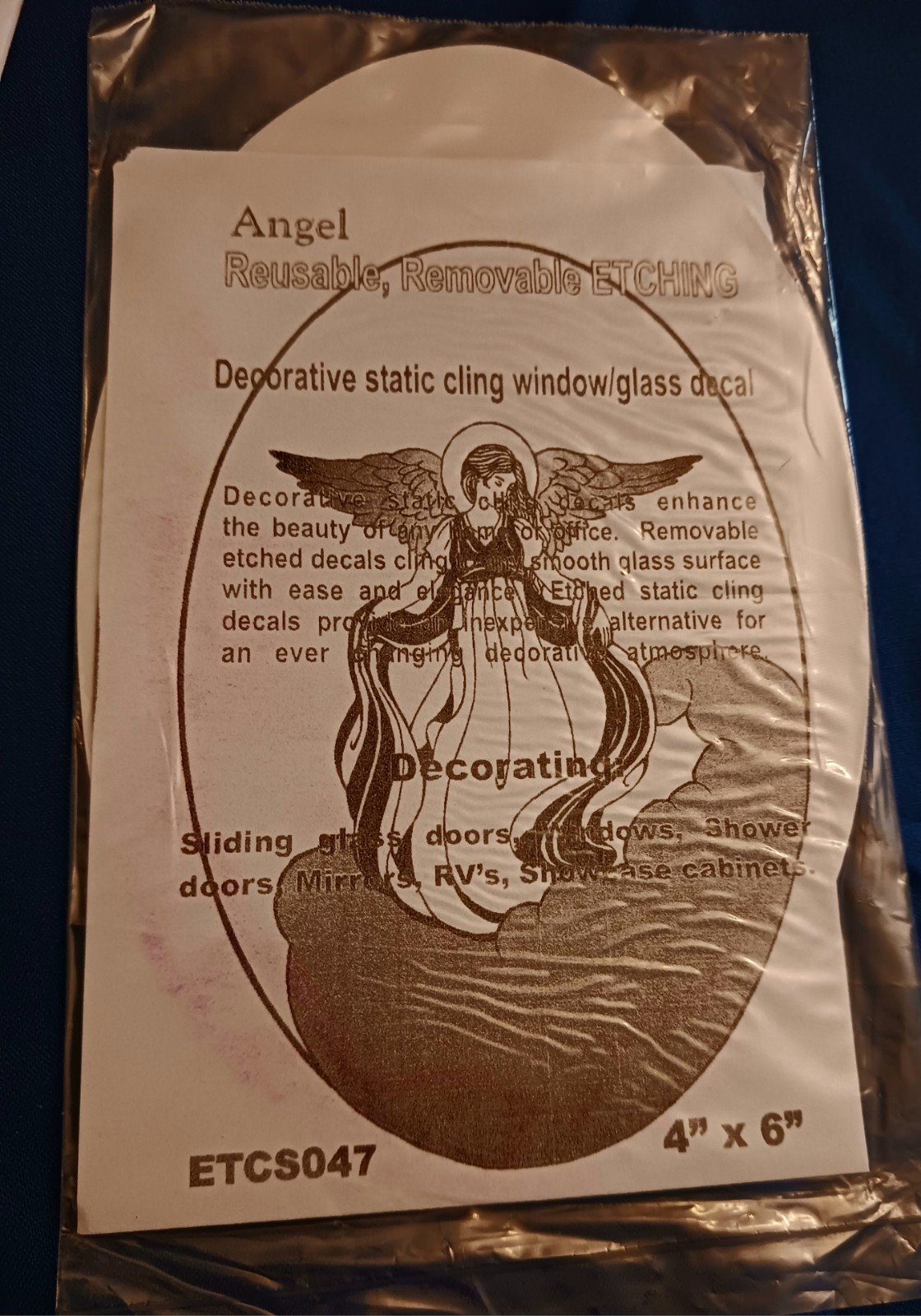 Angel Window Decal 20"x30" Etched Glass Look Cling Removable & Reusable 47