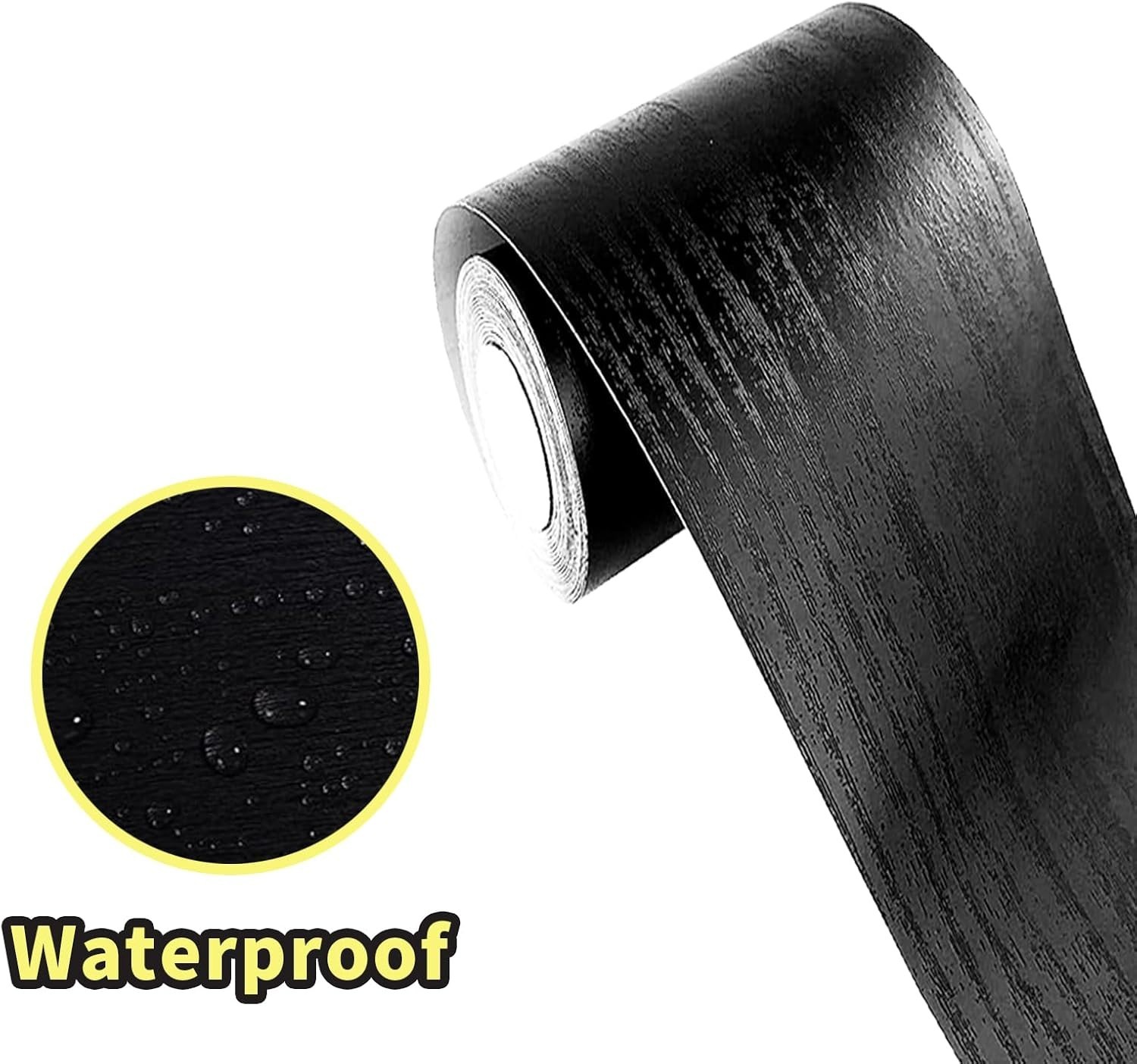 10M Waterproof Removable Black Wood Grain Wallpaper – Elegant Border Design