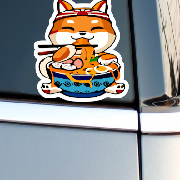 4pc Set Die Cut Cuties Eating Noodles Full Color Easy To Apply Vinyl Stickers