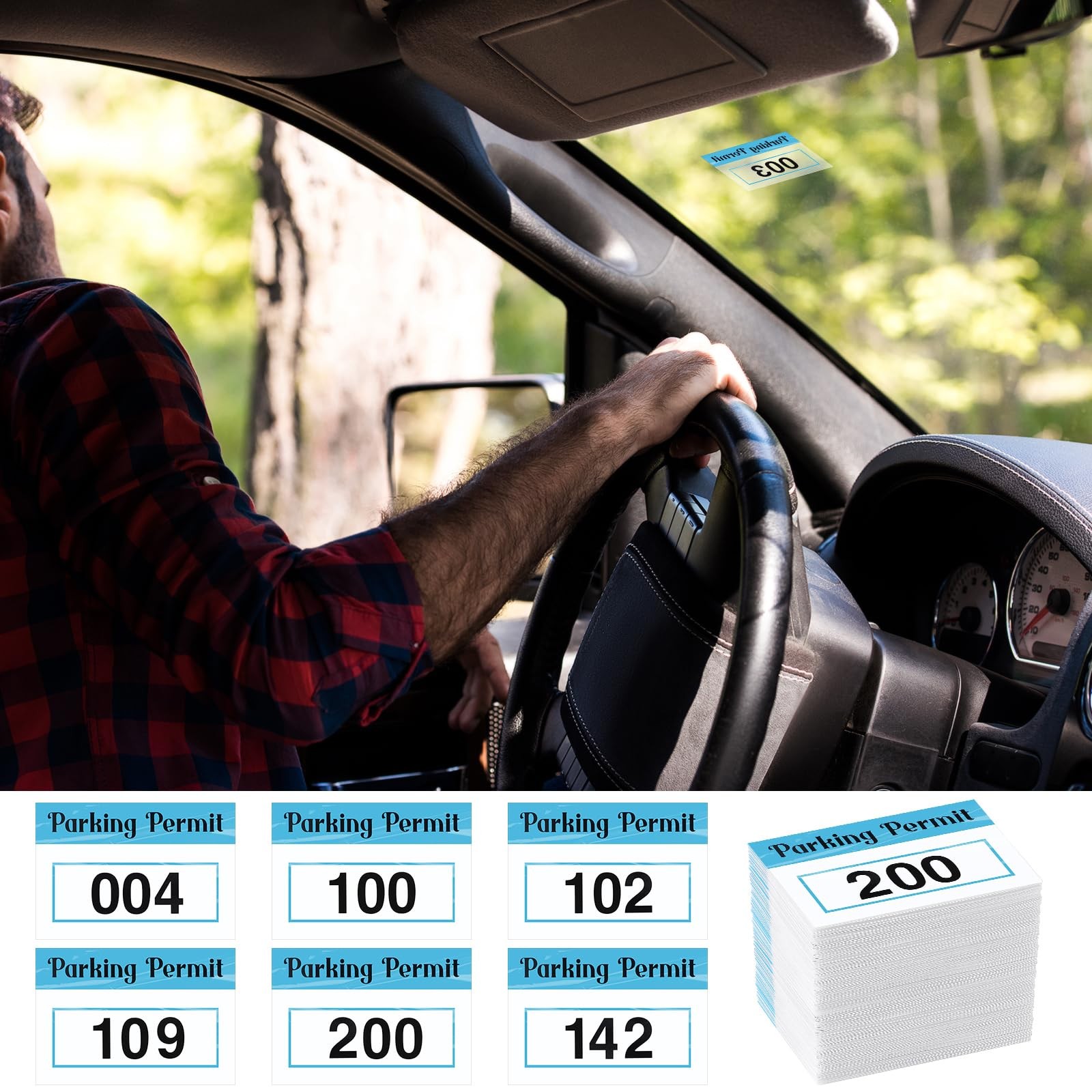 200 Pcs 2×3 Inch Parking Permit Stickers for Car Windshields, Numbered 001200