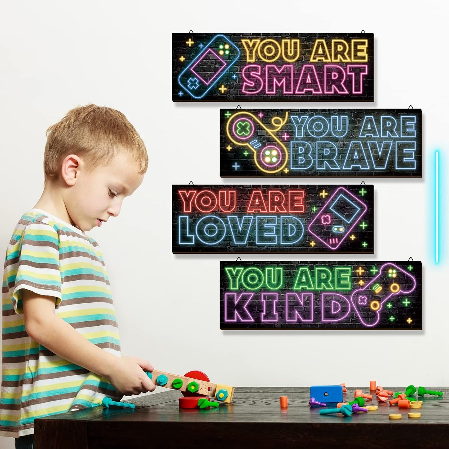 Colorful Neon Gaming Wall Art – 4 Inspirational Pieces for Boys' Spaces