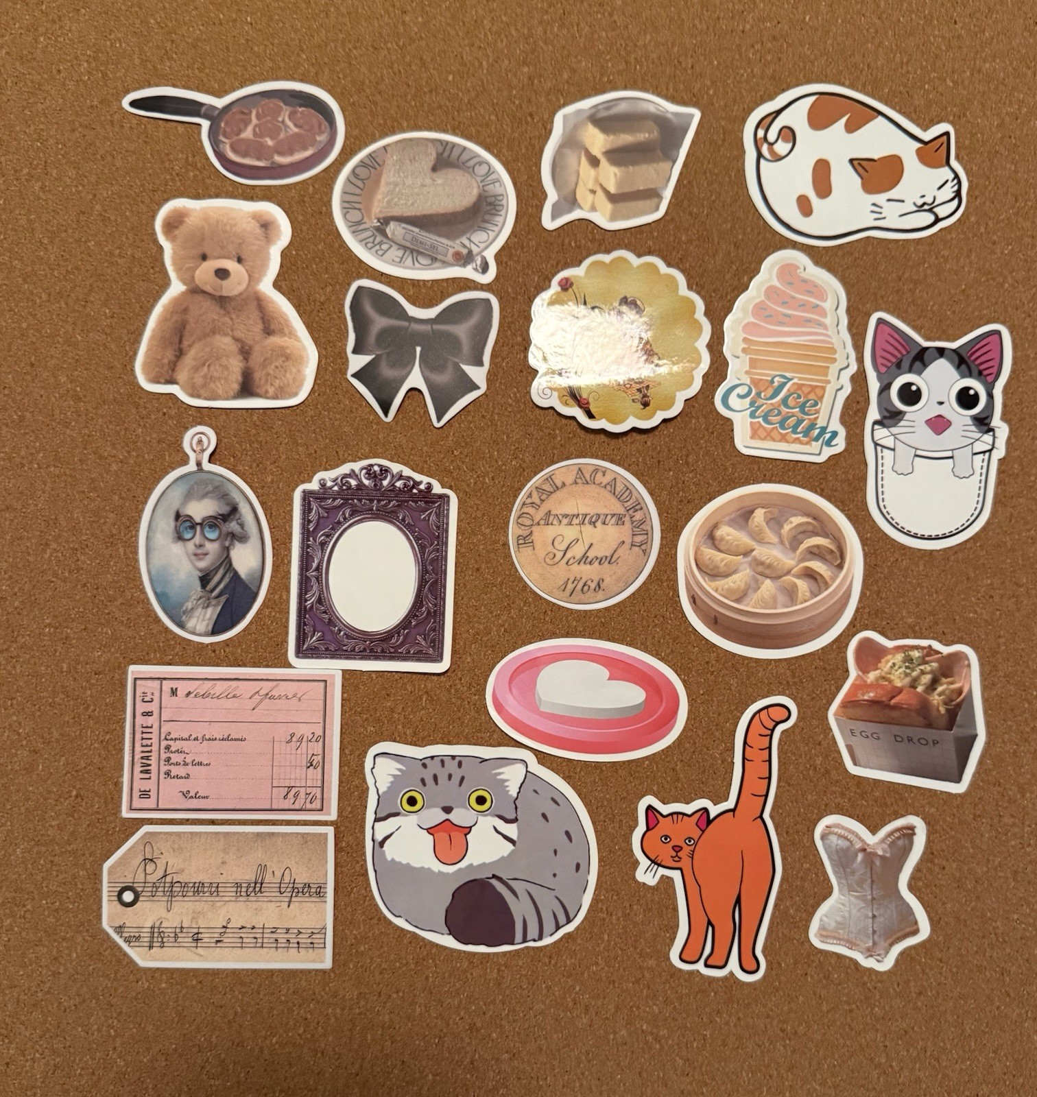 Vinyl High Gloss & Matte Stickers Mixed Lot 20 Pieces Food Cats Tickets Oddities