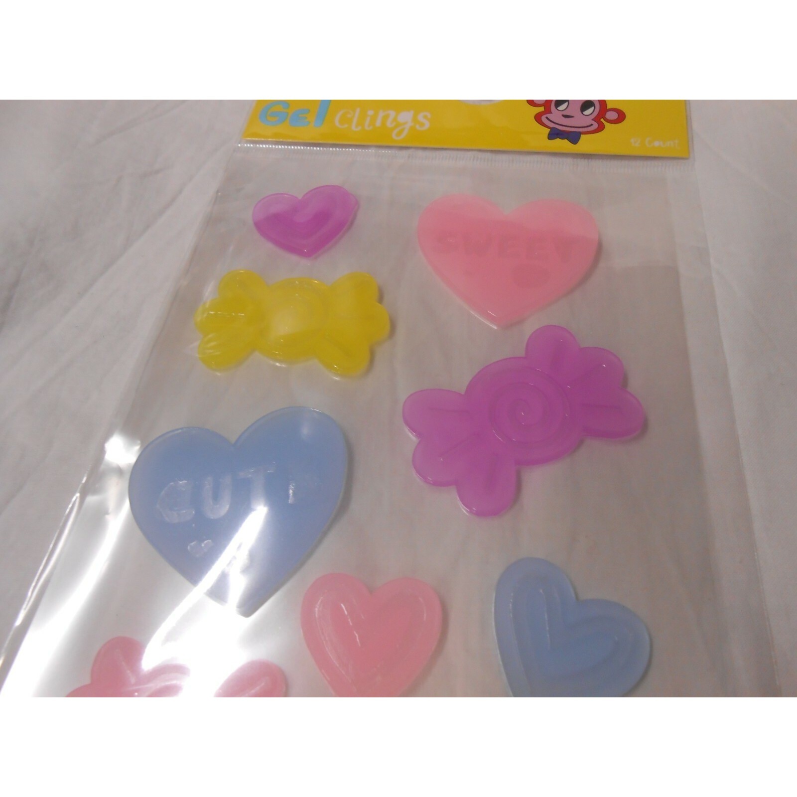 NEW CUTE Valentines Day Hearts Sweets Candy Window Gel Clings Decorations 12 pcs