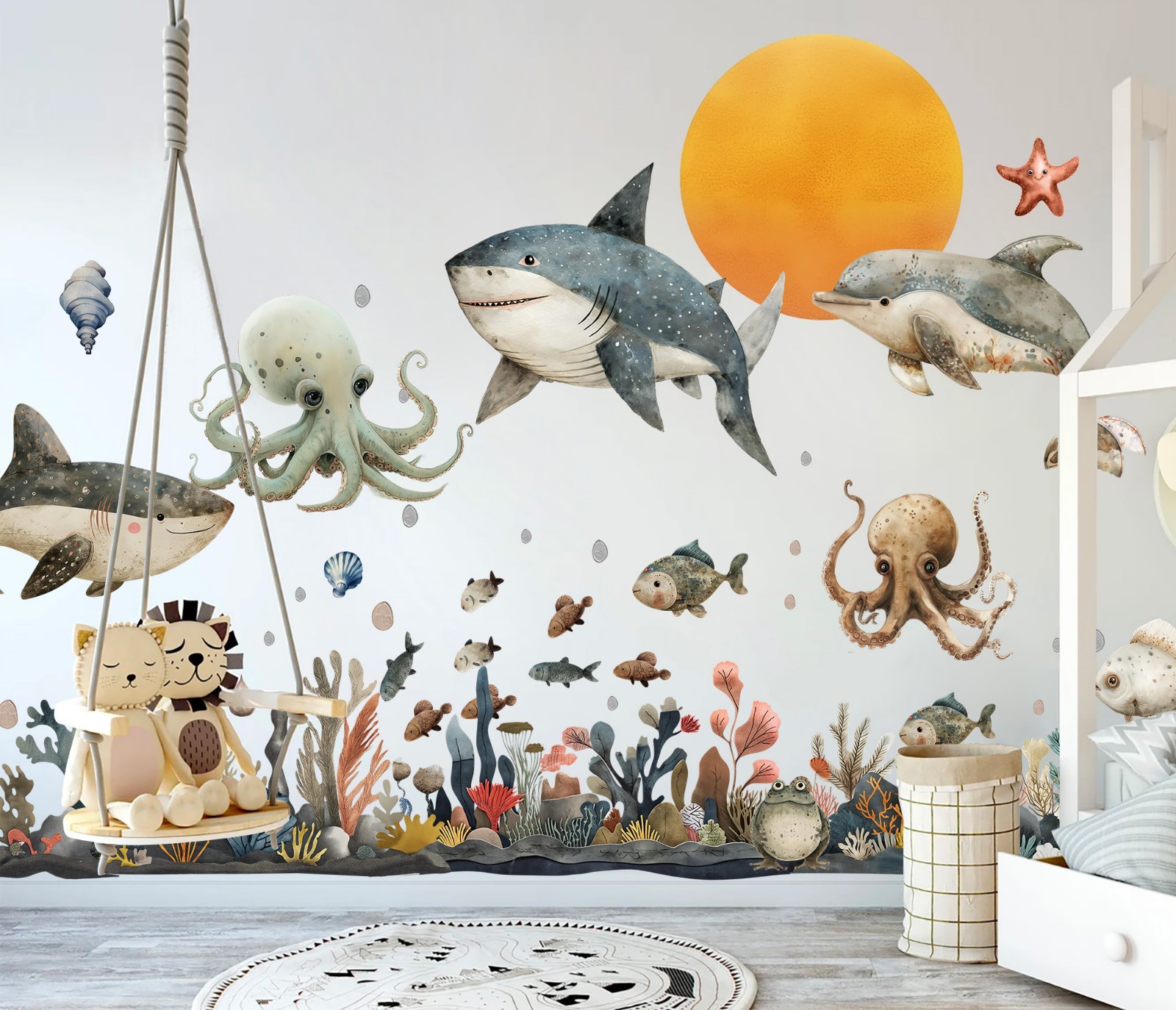 Removable Ocean Animals Stickers for Kids Room, Whale, Shark, Dolphin-Br469