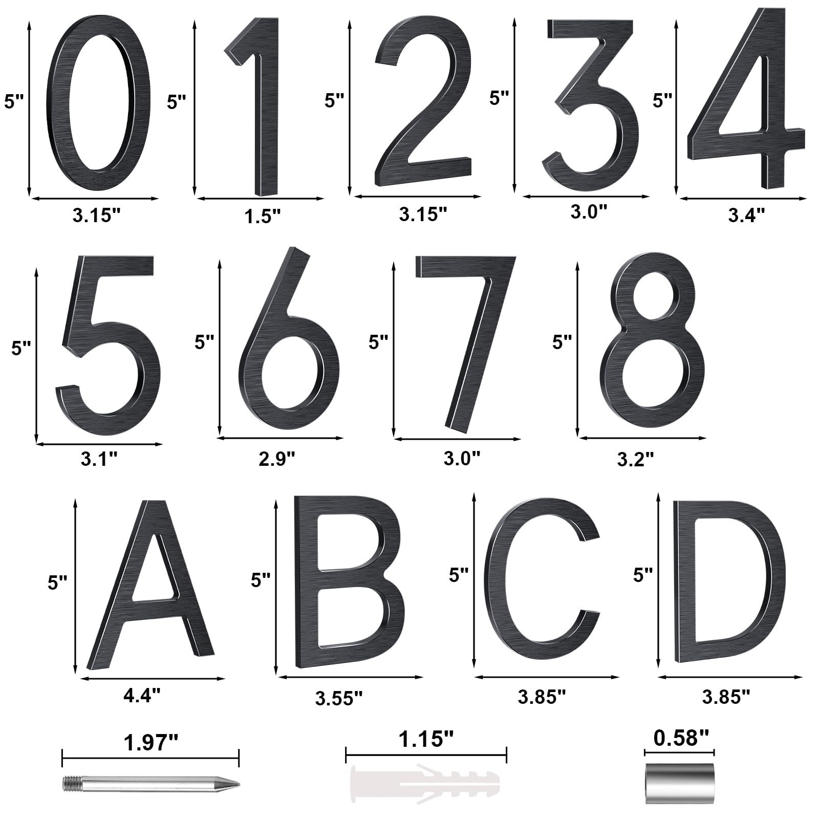 5 Inch Self adhesive letters,Address Numbers for House, Modern Anti-Rust Weat…