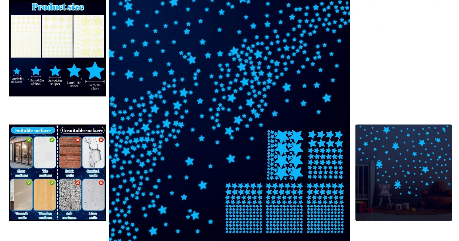 476 Pcs Blue Glow in the Dark Star Stickers – Magical Ceiling Decor for Kids
