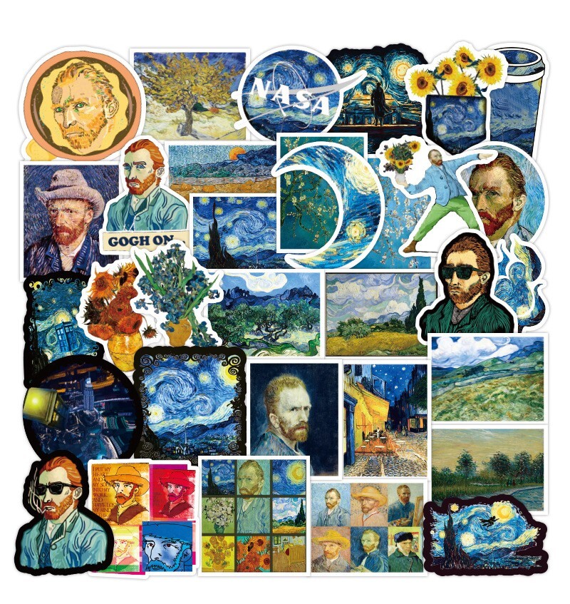 90pcs Famous Painting Vinyl Stickers, Artist Monet Van Gogh,007009