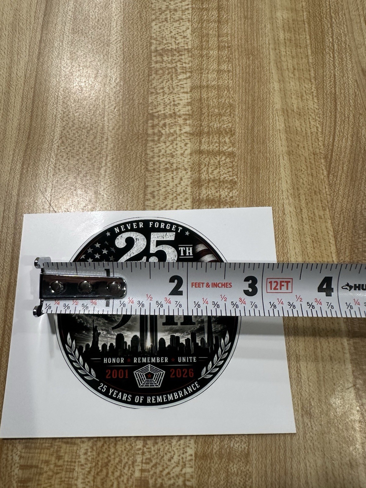 9/11 25th Anniversary, Round Flag Decal Sticker 3.5 in and 2.75 in glossy