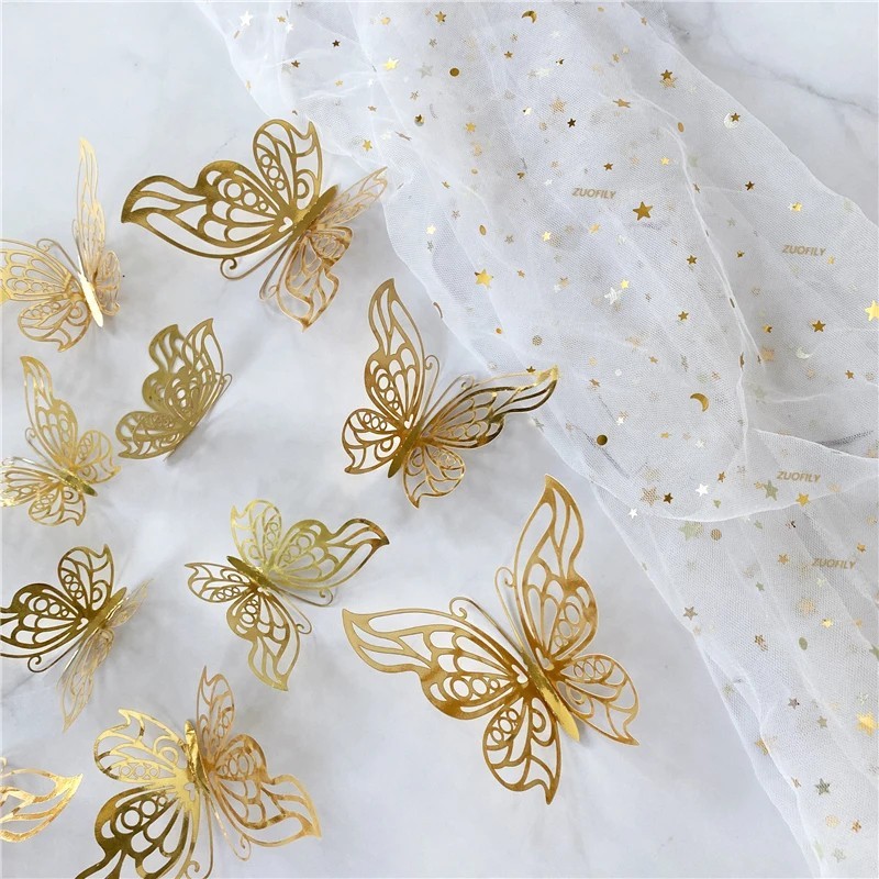 Living Room Home Decor 3D Butterfly Wall Decal Stickers 12Pcs/Set Gold Silver