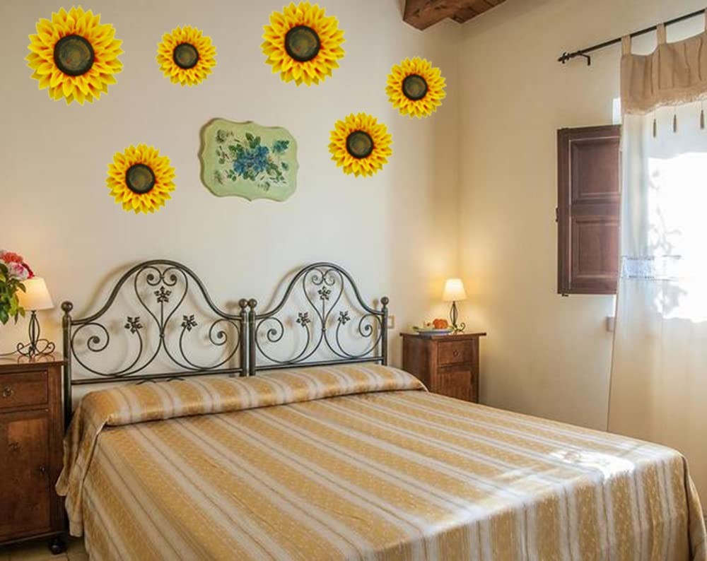 3D Sunflower Wall Decals – 6pcs in 8in/10in Lifelike Removable Art DIY Sunflo…