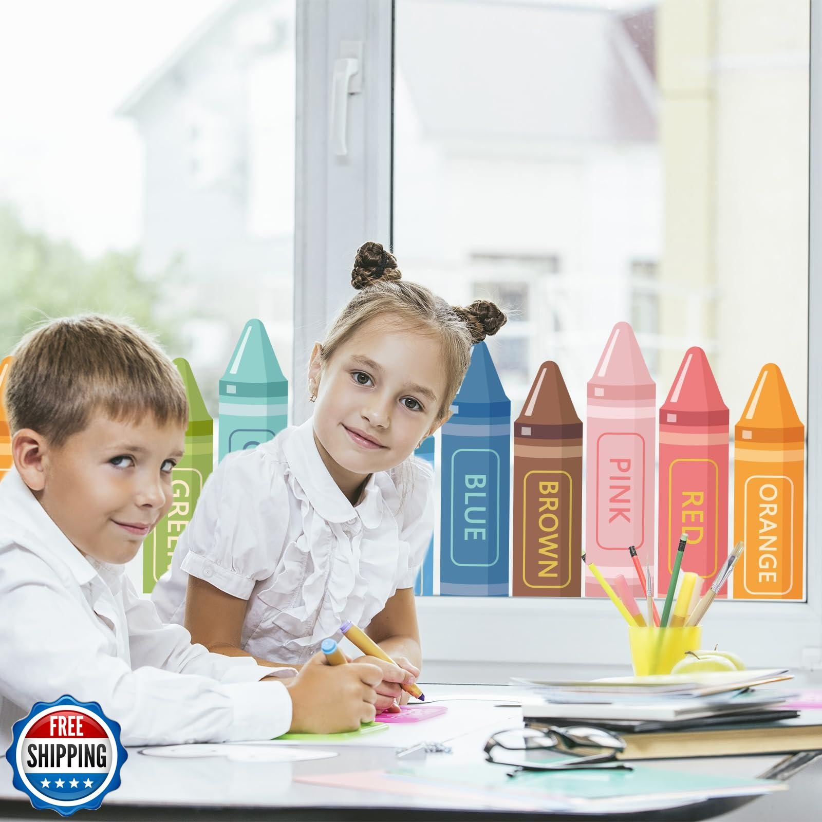 JarThenaAMCS Boho Crayon Window Clings Colorful Crayon Print Window Stickers