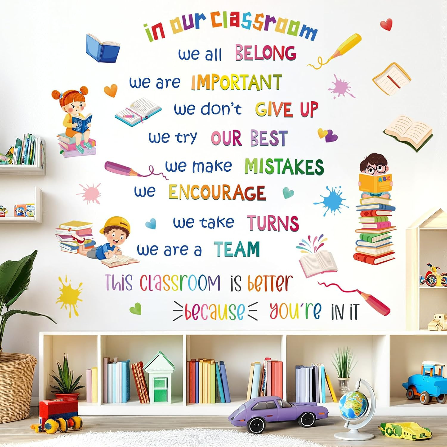 Vibrant Inspirational Quotes Wall Decals, Creative Kids Books Positive Saying Wa