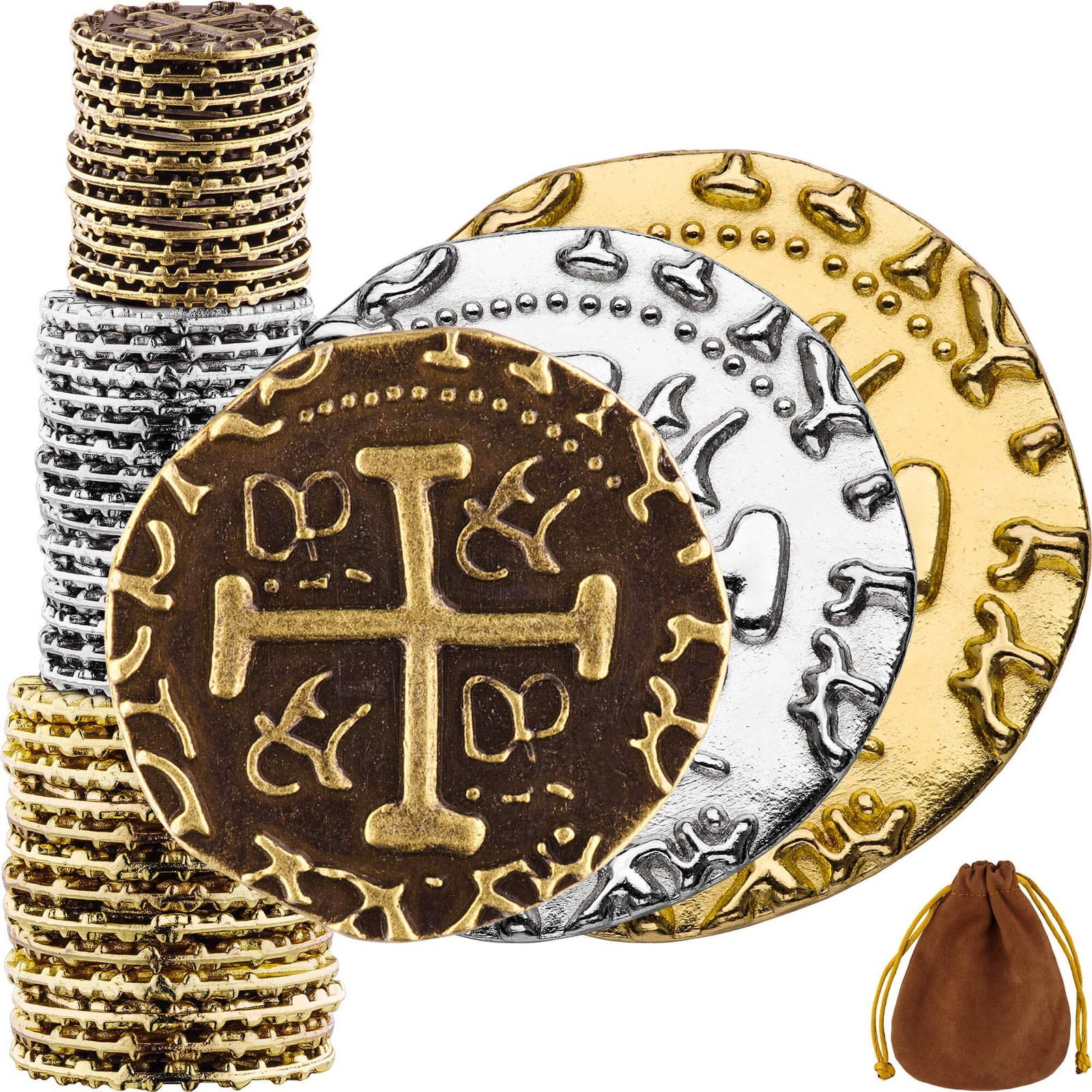 Large Pirate Coins – 36 Bronze, Silver & Gold Treasure Coin 36 Pcs, Mix Color