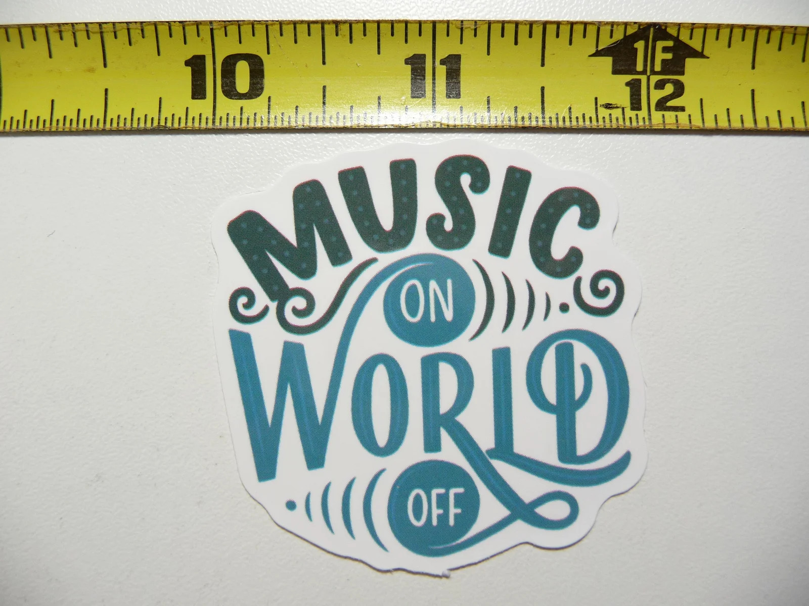 MUSIC ON WORLD OFF SMALL STICKER DECAL MUSICAL FAN CONCERT FUN SCRAPBOOKING