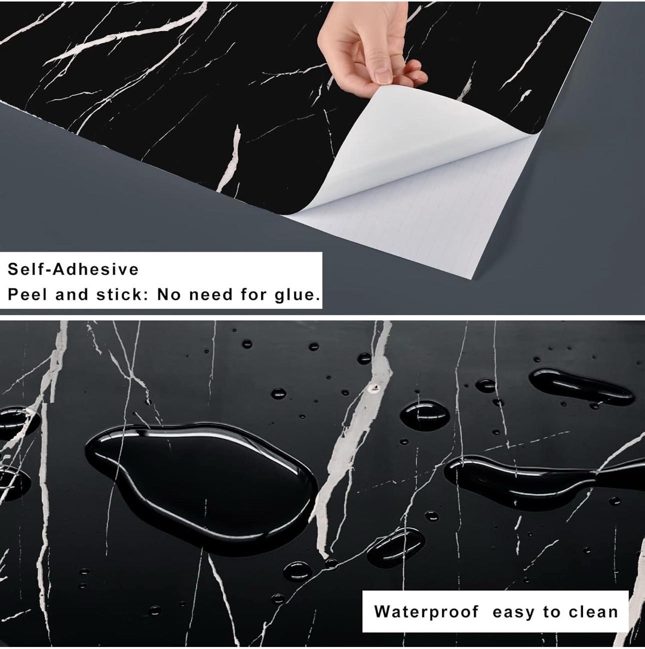 FUKU MON 24"x394" Black Marble Wallpaper Marble Contact Paper for Countertops…