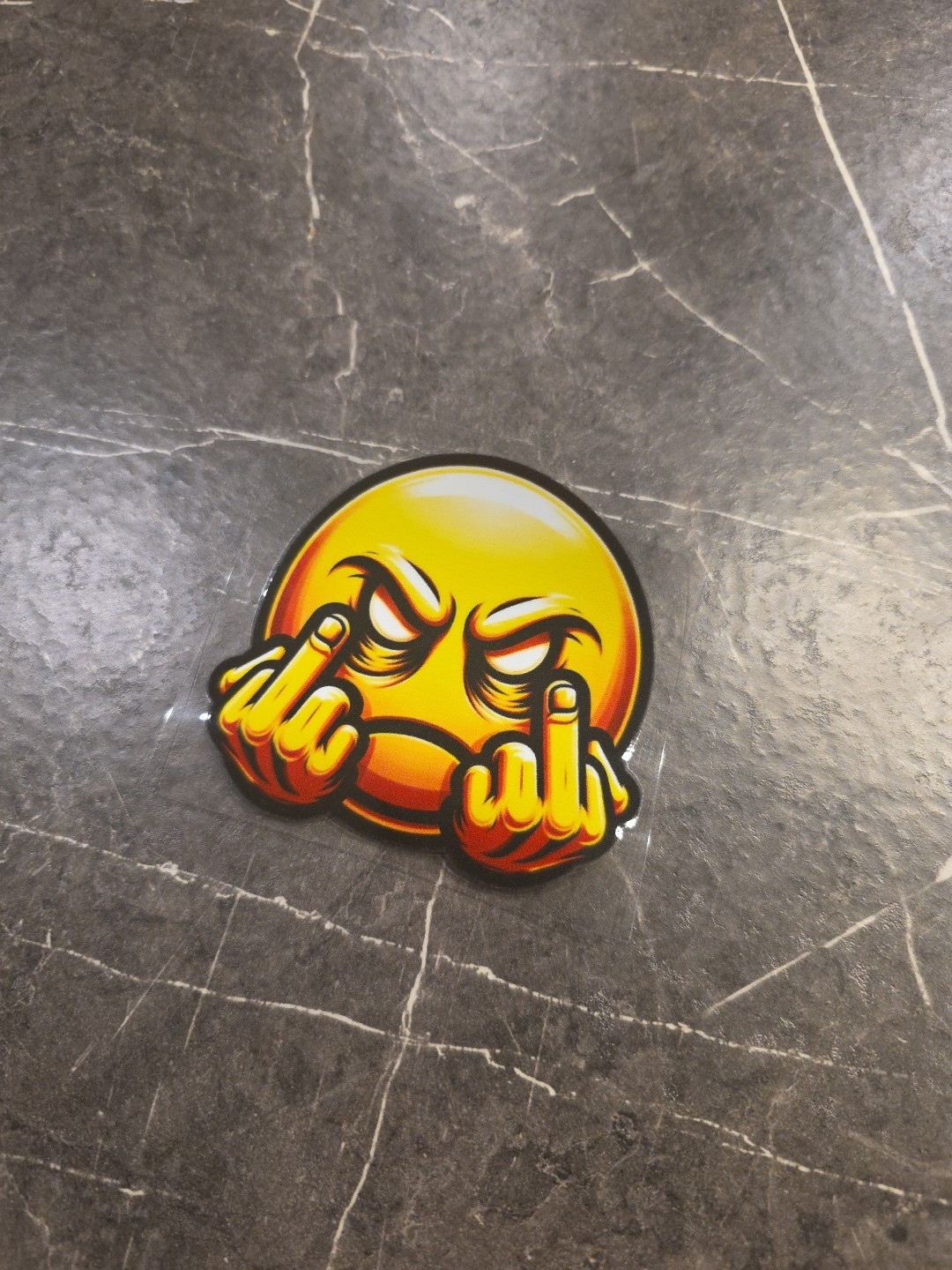 Angry Smiley Face Dual Middle Fingers UVDTF Decal Sticker Full Color Waterproof