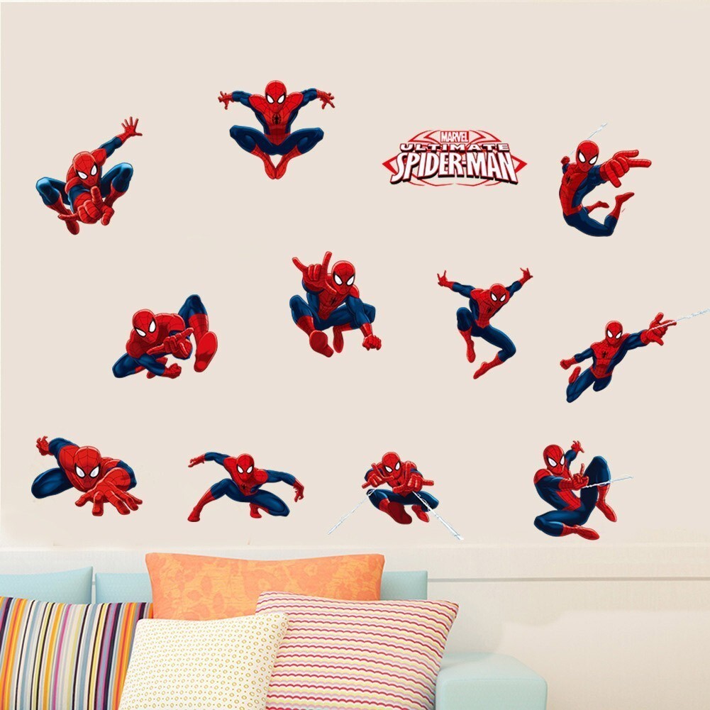 Cartoon Spiderman Wall Stickers Kids Nursery Boys Bedroom Decor Vinyl Decals