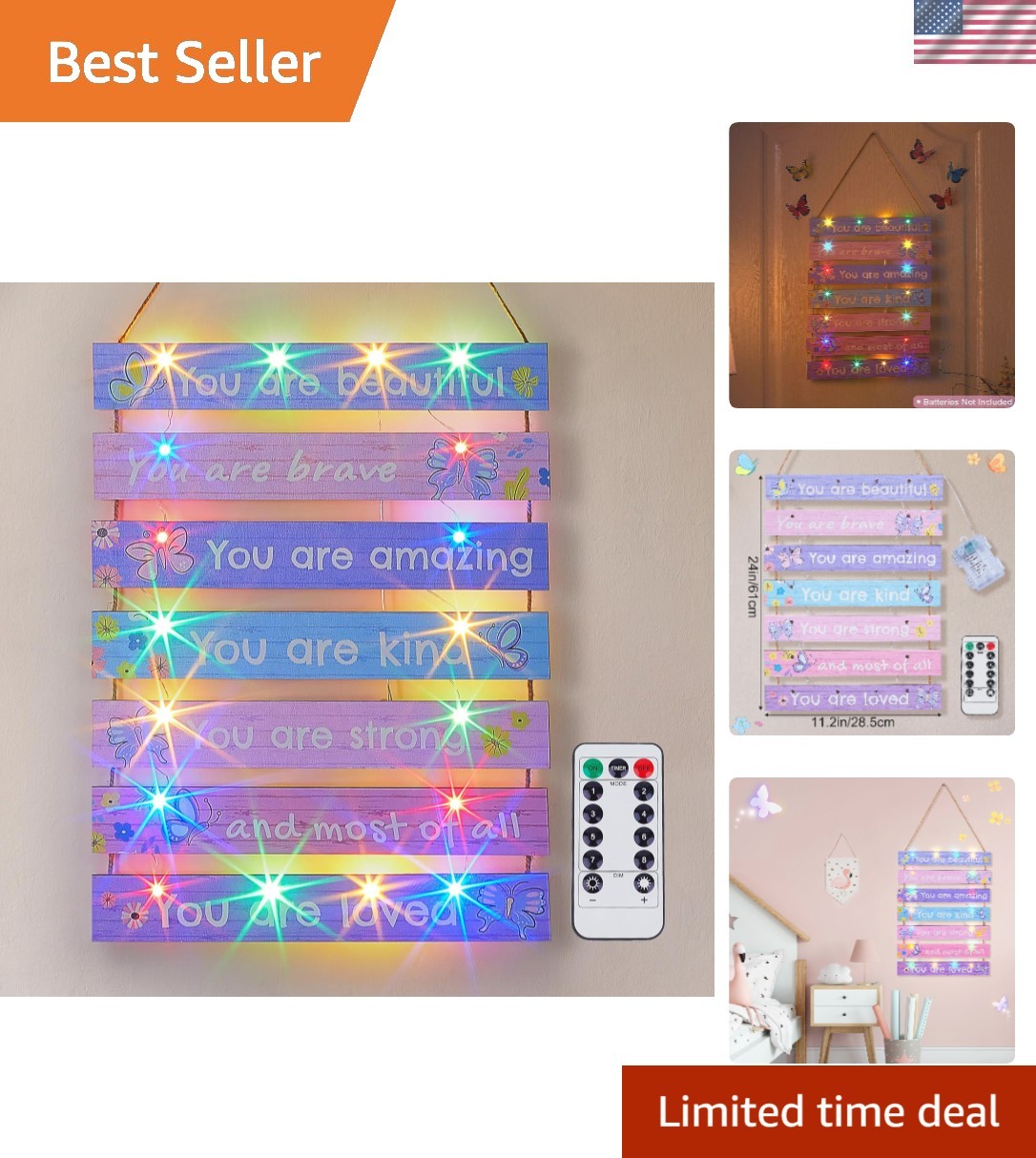 Vibrant Motivational Wall Decor for Kids with Remote-Controlled LED Lights