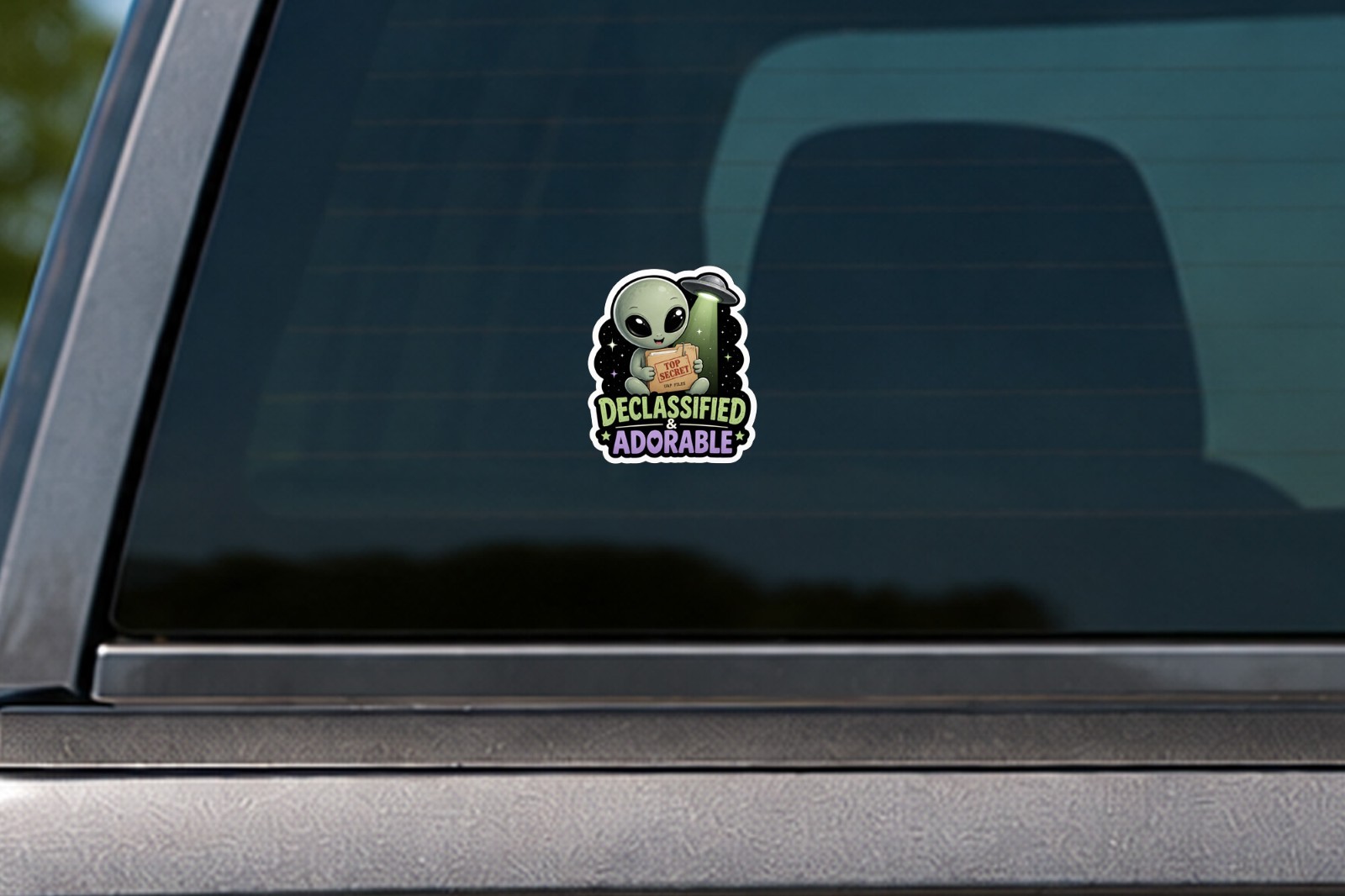 Alien Vinyl Decal Sticker UFO Space Sci Fi Laptop Window Binder Cute Set of 2