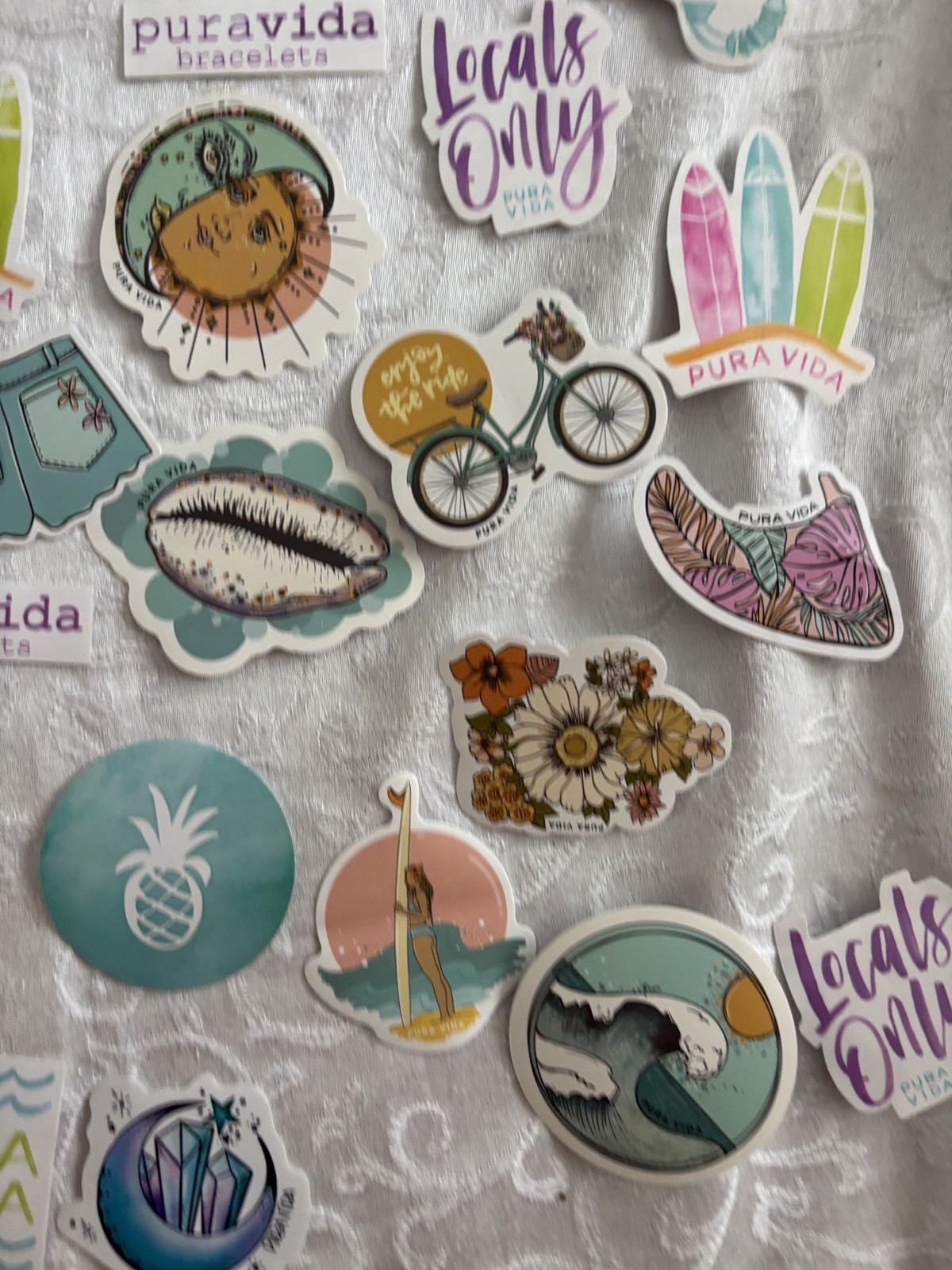 Pura Vida Sticker Lot Of 20 Logo Beach Island Themed and 9 bags and box