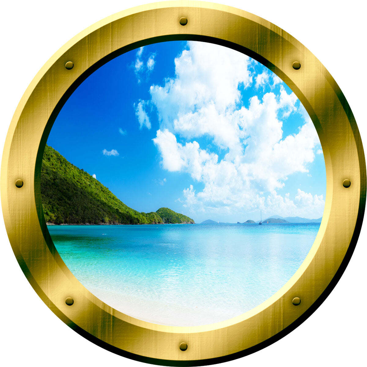 Clear Blue Beach Gold Porthole Window Peel and Stick Wall Decal VWAQ – GP34
