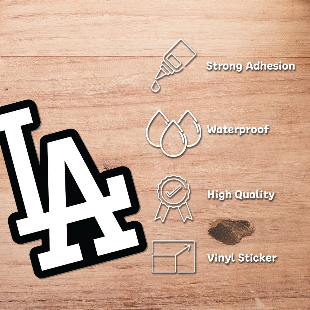 LA Dodgers Sticker Black and White Car Window, Laptop and Bottle 3.72W x 5H in